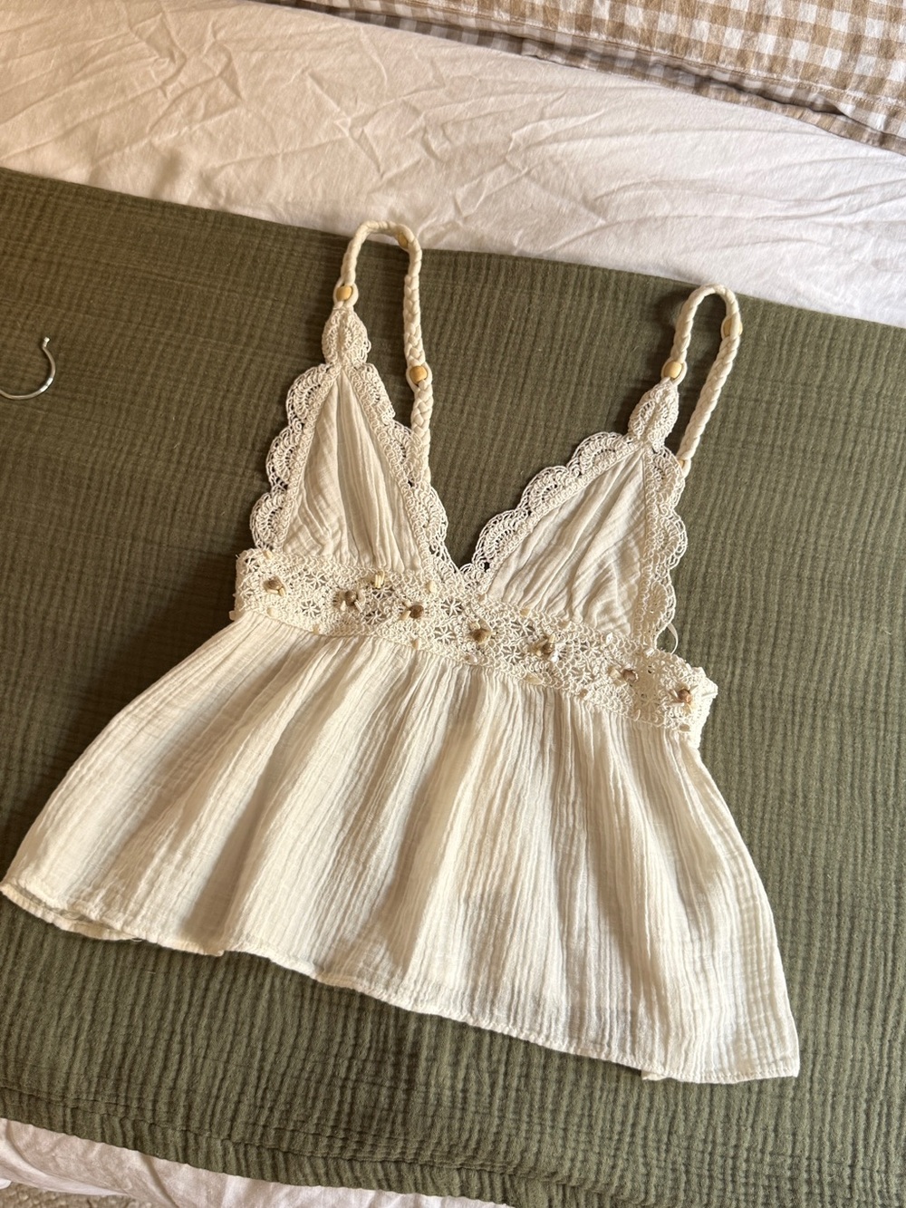 NWT ZARA White Lace-Trim Beachy Spaghetti Strap Top